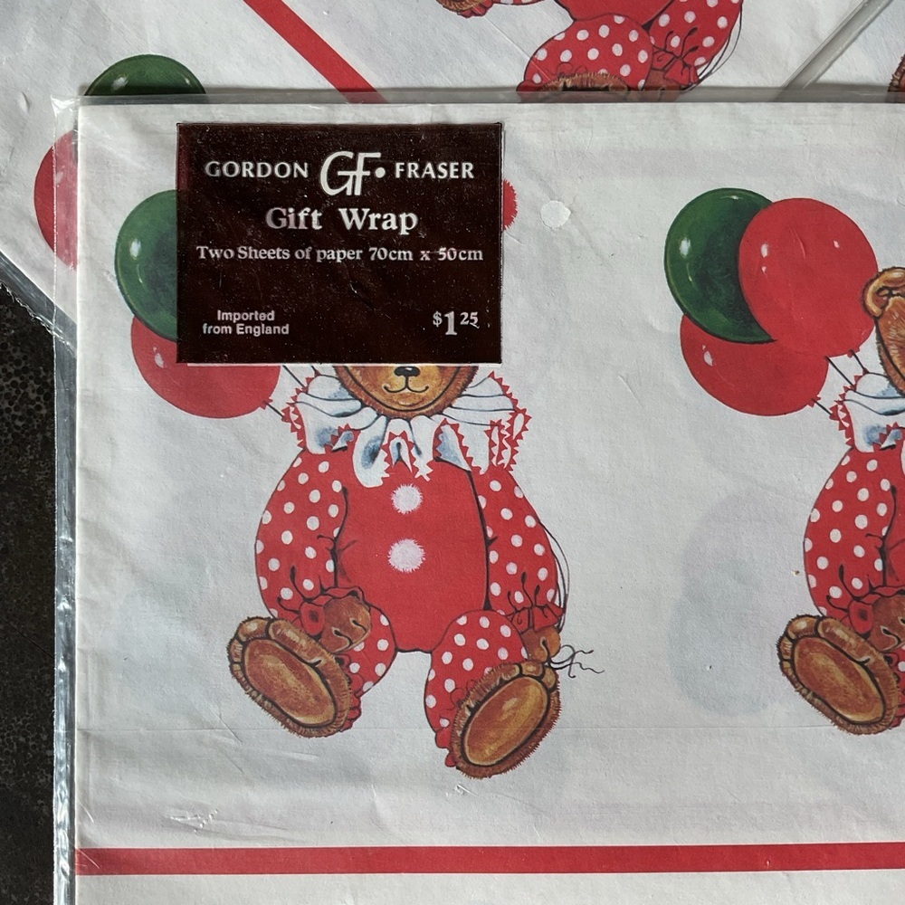 Vintage Gordon Fraser Teddy Bear Clowns Gift Wrap England Wrapping Paper - Picture 2 of 4